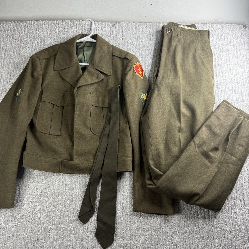 Vintage M-1950 US Army Ike Jacket Men's 38 R Wool OD WWII Korean War Pants 29x35